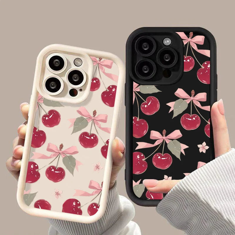 Small Cherry Pattern Case for iPhone 17 16 15 14 13 12 11 Pro Max XR XS Mini