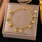 Metal Beads Heart Stainless Steel Bracelet Bangle Gold Colour Gift