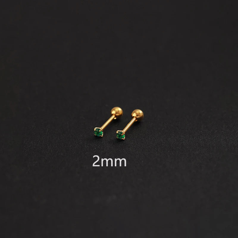 2PC Luxury Green Zircon 4 Claw Stud Earrings Body Piercing Jewelry