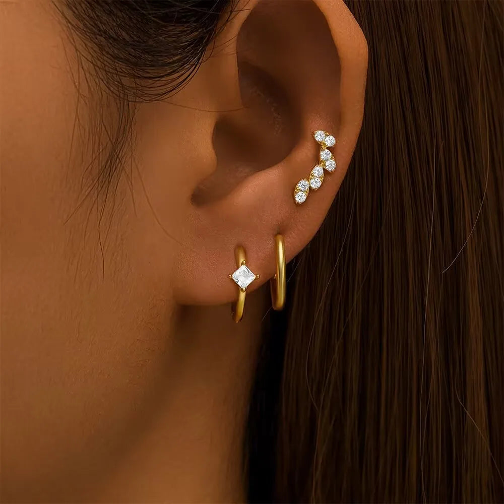 3PCS Trendy Double-layer Circle Cubic Zircon Star Hanging Earrings