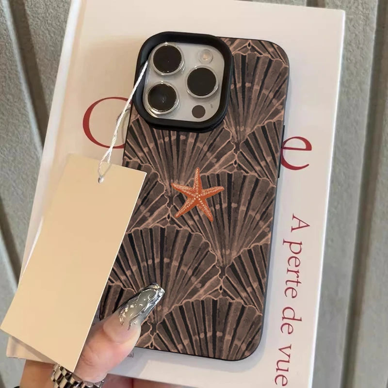 Summer Shell Starfish Lychee Case for iPhone 17 16 15 14 Pro Max