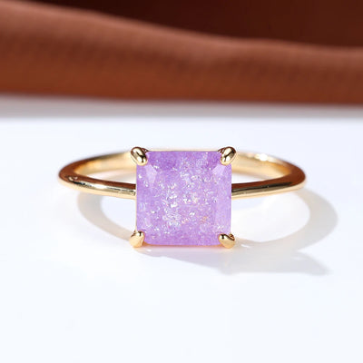 Delicate Purple Yellow Ice Flower Stone Square Rings For Women Silver Gold Color White Zircon Thin Wedding Bands Party Jewelry