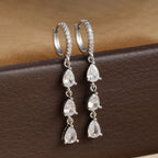2PCS Luxury Stainless Steel Water Drop Pendant Earrings CZ Zircon