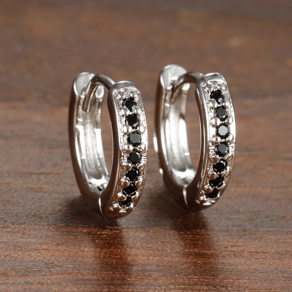 Simple Stainless Steel Huggie Small Hoop Earring 8mm Zirconia Piercing