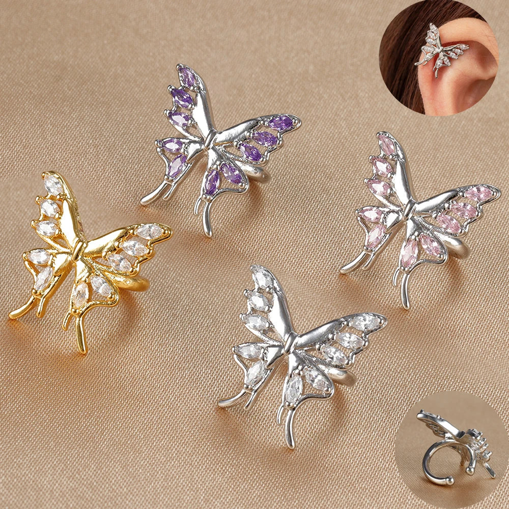 Butterfly Clip Earring Crystal Zirconia Stainless Steel Ear Cuff