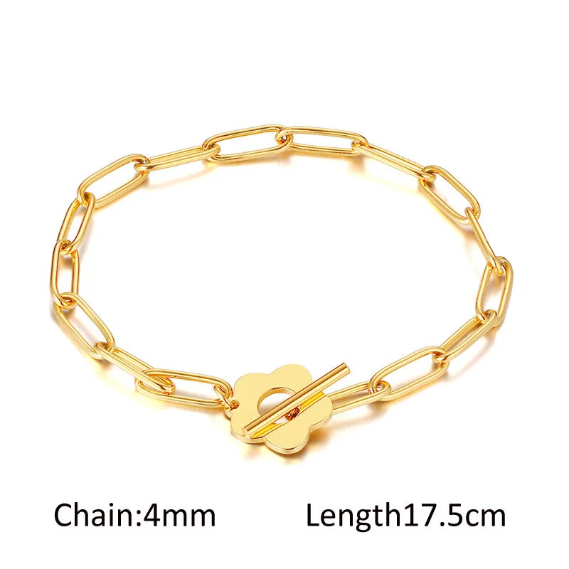 Waterproof Flower Bracelet, Stainless Steel Wrist Chain Bangles  Lucky Jewelry For Women Gift