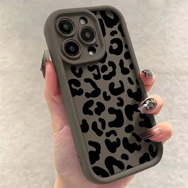 Fashion Black Leopard Case for iPhone 17 16 15 14 13 12 11 Pro Max 7 8 Plus