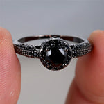 Male Female Vintage Black Crystal Black Gold Engagement Ring Trendy Round Zircon Wedding Jewelry For Men Women