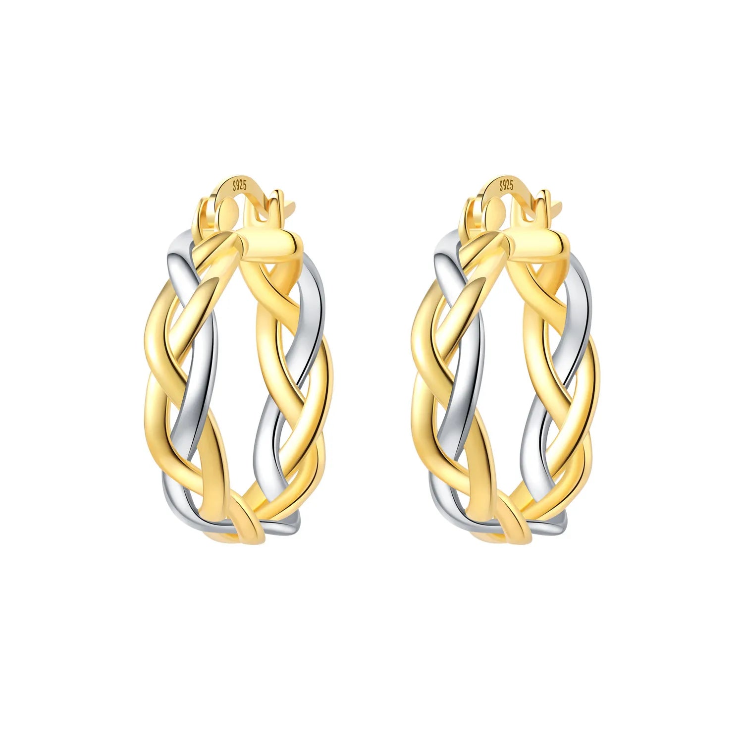 925 Sterling Silver Elegant Golden French Organ Hoop Earrings Trendy Jewellery