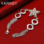 925 Sterling Silver 8-inch Star Square Bracelet Women Wedding Jewellery Gift