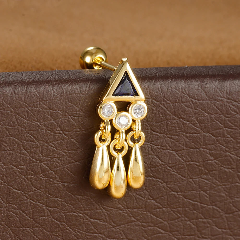 1PC Stainless Steel Zircon Gold Colour Triangle Stud Earrings
