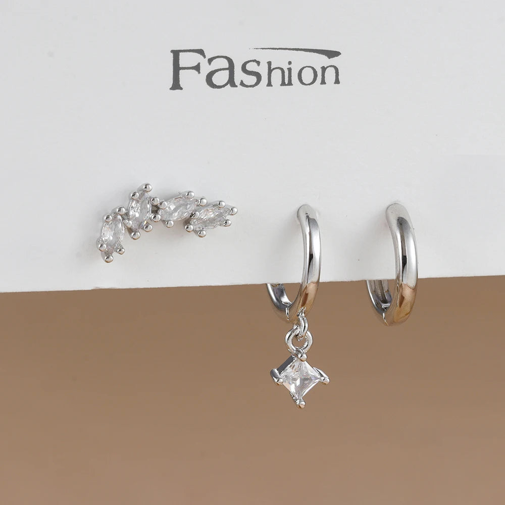 3PCS Trendy Double-layer Circle Cubic Zircon Star Hanging Earrings