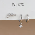 3PCS Trendy Double-layer Circle Cubic Zircon Star Hanging Earrings