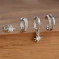 4pcs Stainless Steel Cubic Zirconia Star Dangle Earring Set Clips