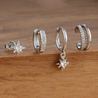 4pcs Stainless Steel Cubic Zirconia Star Dangle Earring Set Clips