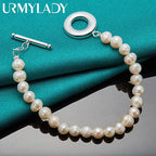 20cm Natural Freshwater Pearl Beaded Bracelet 925 Sterling Silver Women