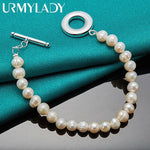 20cm Natural Freshwater Pearl Beaded Bracelet 925 Sterling Silver Women