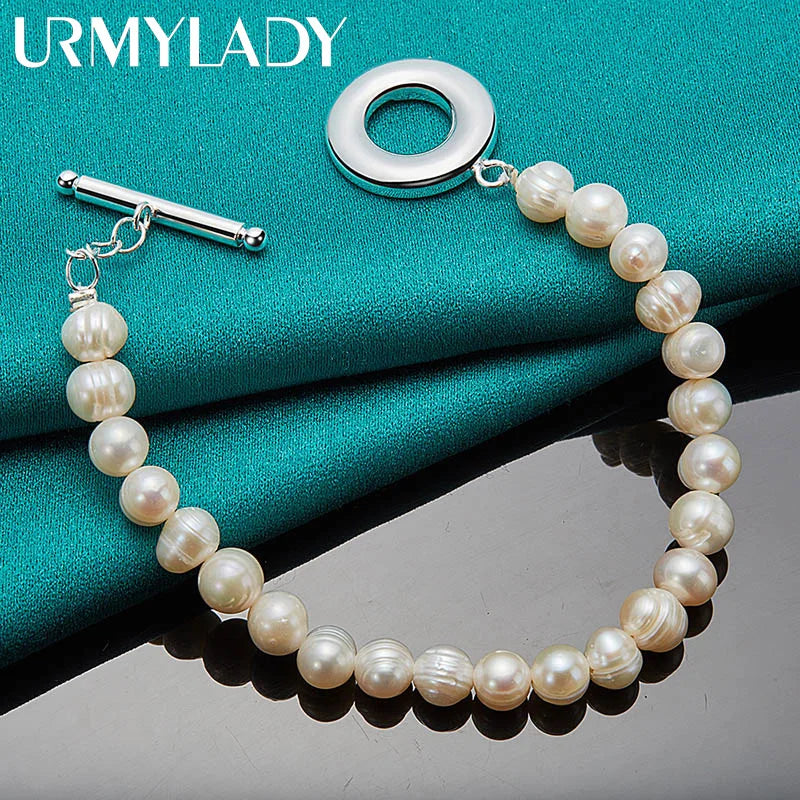 20cm Natural Freshwater Pearl Beaded Bracelet 925 Sterling Silver Women