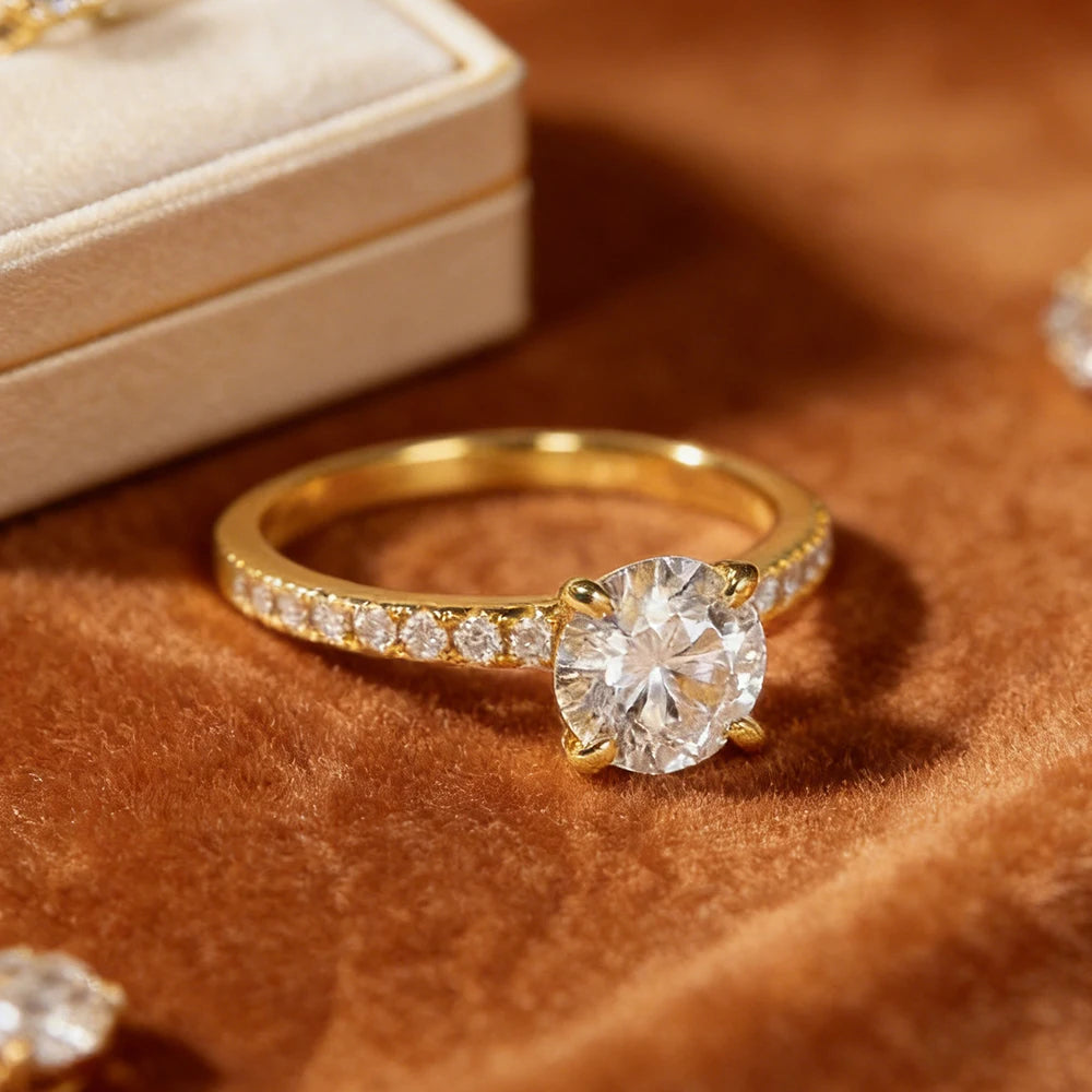 14k Gold Filled 2 Carat 8mm Round Moissanite Solitaire Ring GRA Certified