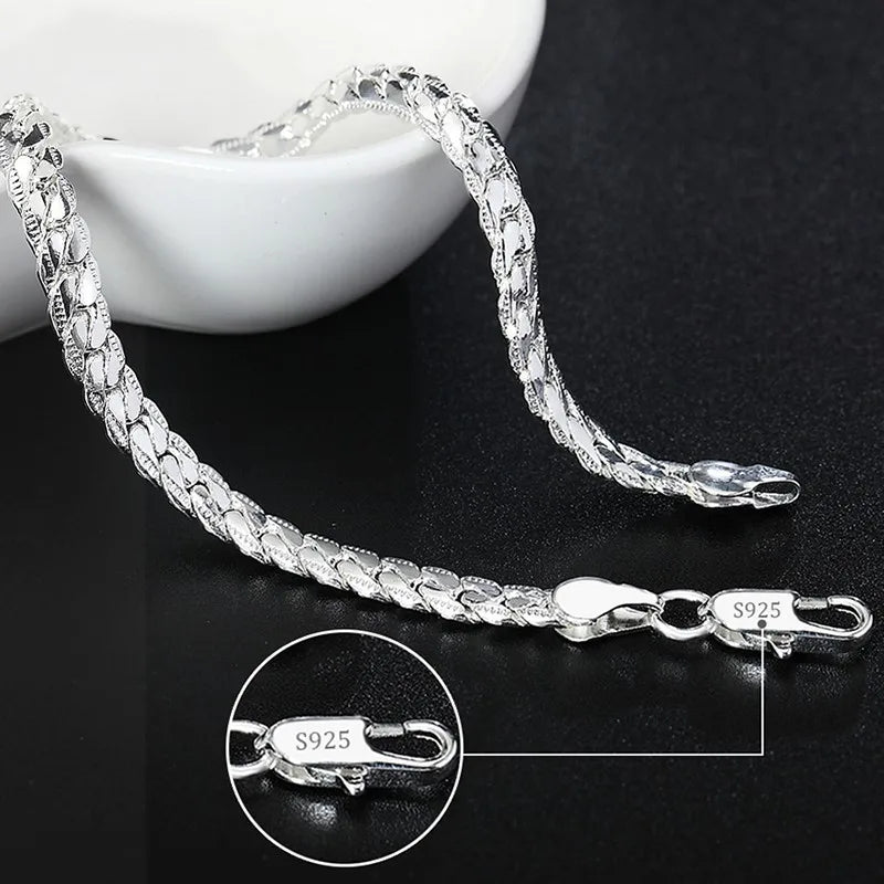 Square Solid Chain Bracelet 925 Sterling Silver Men Women Party Fashion Gift