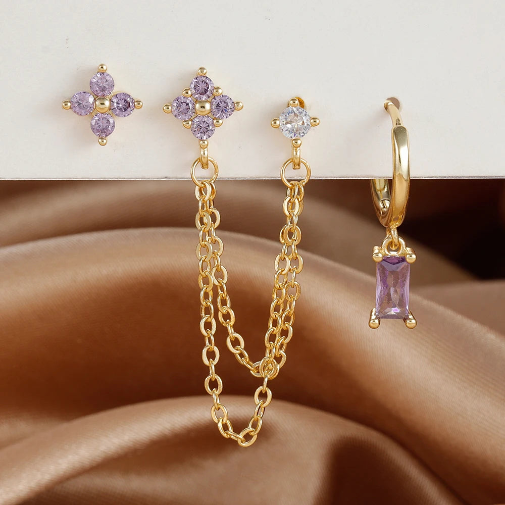 3PCS Exquisite Stainless Steel 12 Constellation Birthstone Earrings Set
