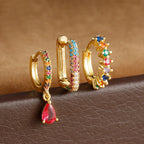3PCS Stainless Steel Horse Eye Zircon Round Small Hoop Earrings Set