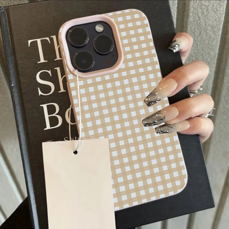 Simple Striped Grid Lychee Case for iPhone 17 16 15 14 13 Pro Max