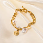 Heart Pearls Stainless Steel Charm Bracelet Girls Birthday Jewellery