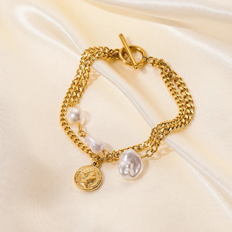 Heart Pearls Stainless Steel Charm Bracelet Girls Birthday Jewellery