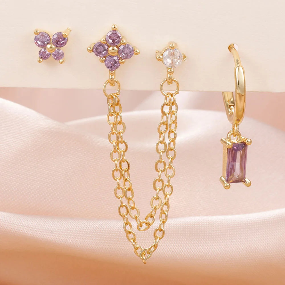 3PCS Exquisite Stainless Steel 12 Constellation Birthstone Earrings Set