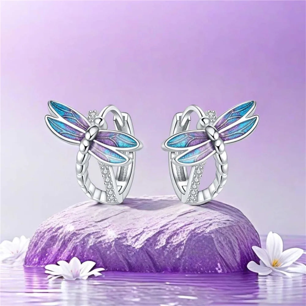 925 Sterling Silver Exquisite Dragonfly Versatile Hoop Earrings Fine Jewellery