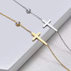 Birthstone Zirconia Thin Chain Link Cross Bracelet Stainless Steel Women's Adjustable Link Stacked Layered Chain Bracelets