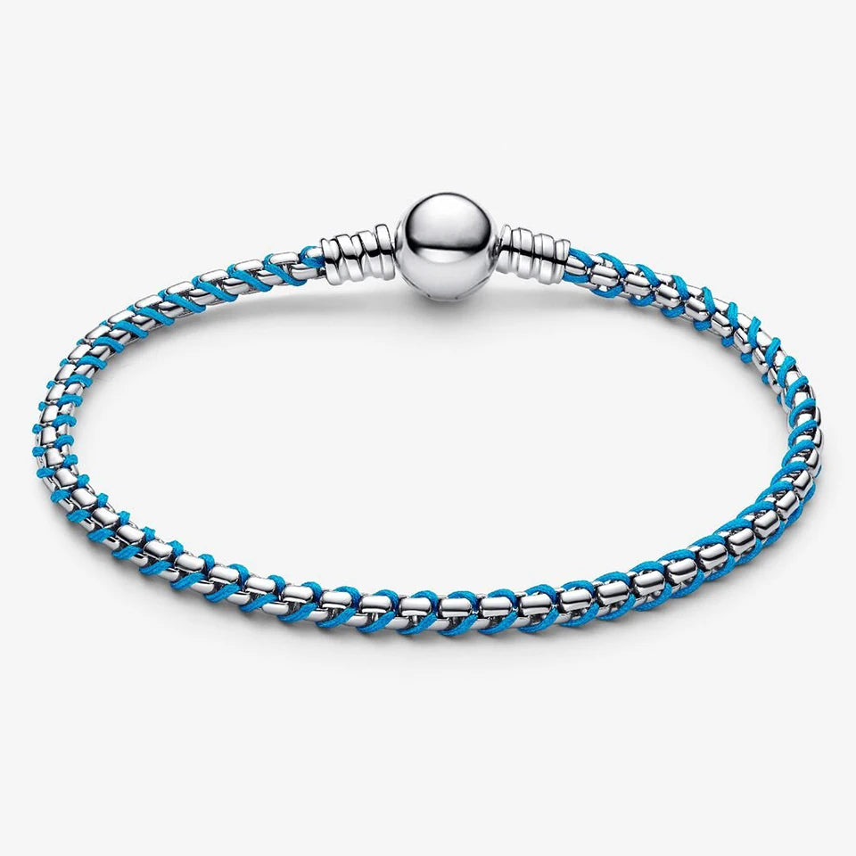 New 925 Silver Sparkling Heart to Heart Double Loop Leather Rope Weaving Bracelet Fashion DIY Charm Exquisite Jewelry Gift