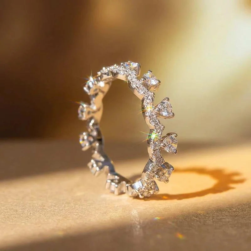925 Sterling Silver Elegant Crown Zircon Ring Stackable Accessory Party Wedding Gift