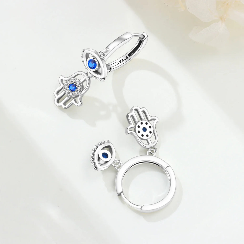 925 Sterling Silver Fatima's Hand Devil's Eye Drop Earrings Trendy Jewellery