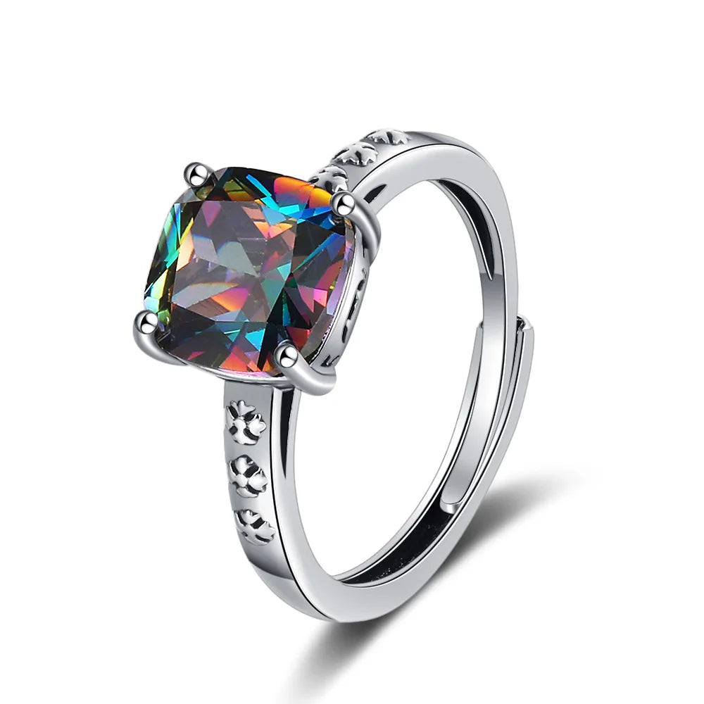 925 Sterling Silver Colour Zircon Open Rings For Women Engagement Luxury Jewelry Gift Female  Jewellery