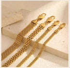 Mesh Link Chain Stainless Steel Bracelet for Women, 3mm/4mm/6mm Gold Plated Italian Chain Wristband Gift Jewelry, Non Tarnis