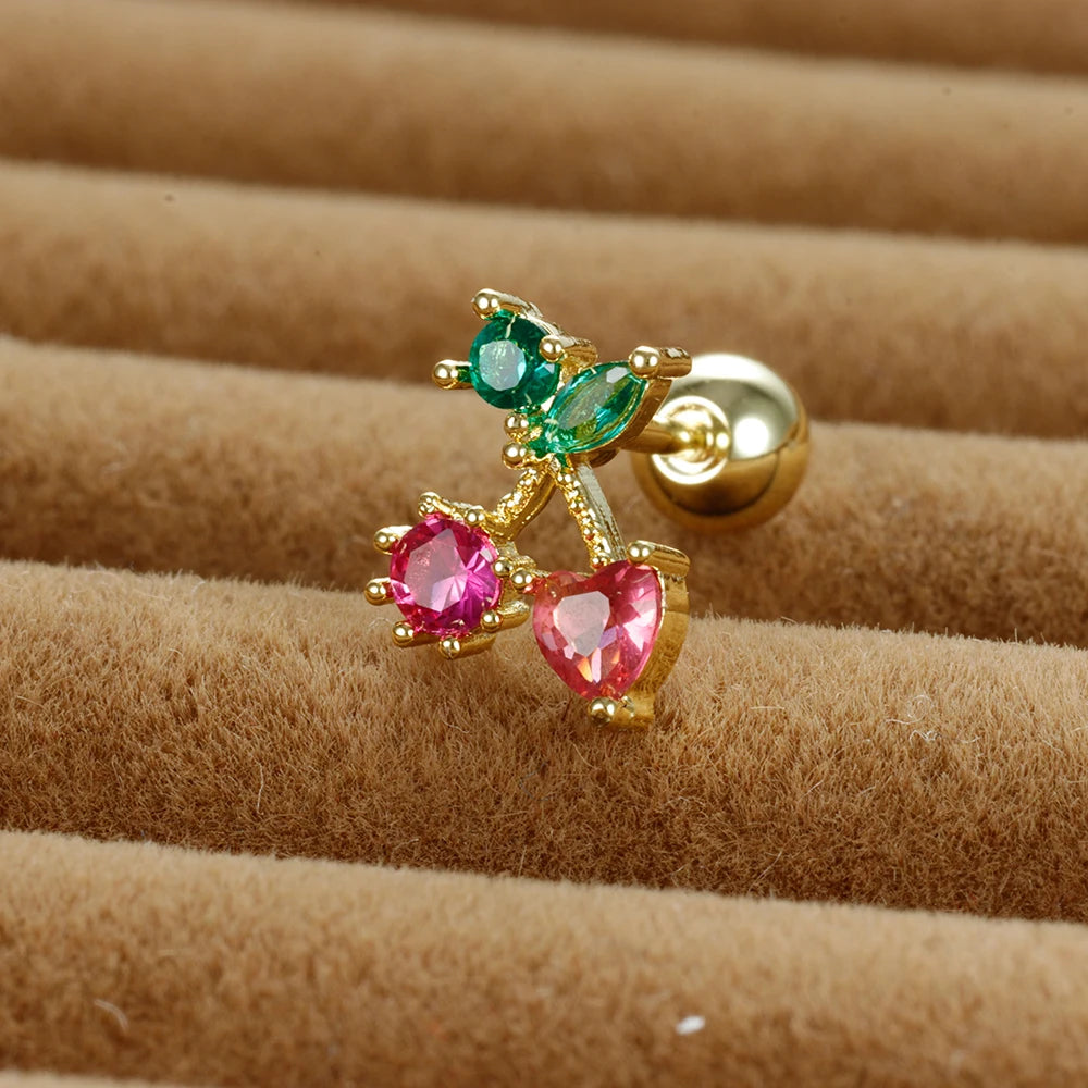 12 Styles Crystal Zircon Mini Fruit Stud Earrings Stainless Steel