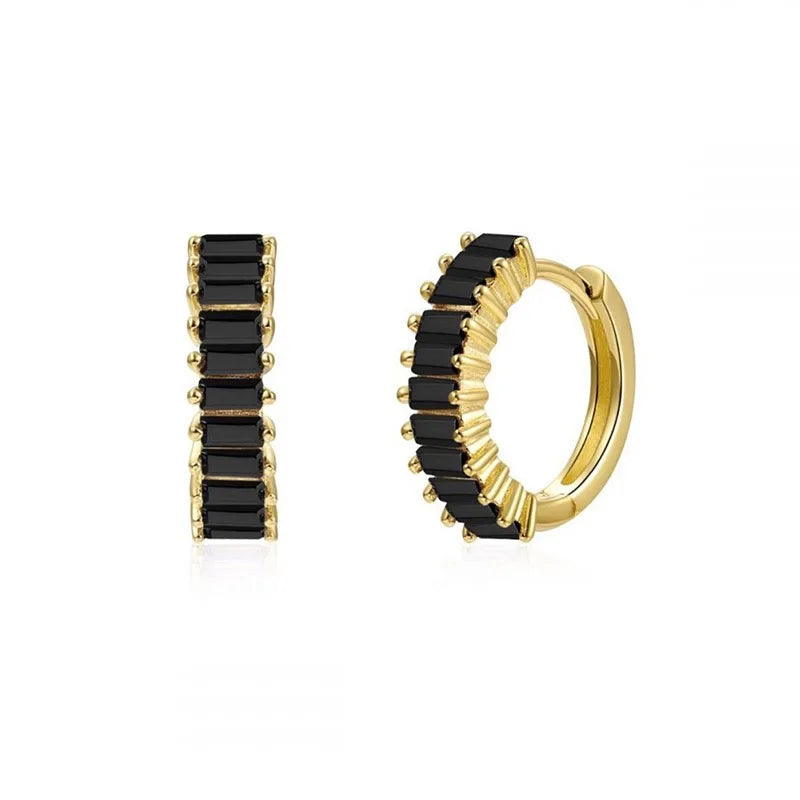 2PCS Stainless Steel Circle Hoop Earrings Colourful Zircon Crystal