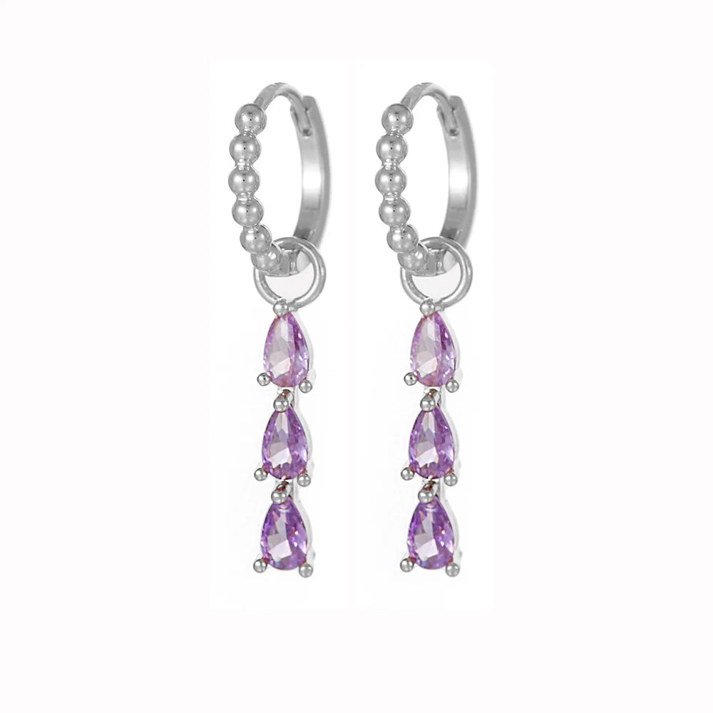 Cubic Zirconia Water Drop Hoop Earring Stainless Steel Geometry