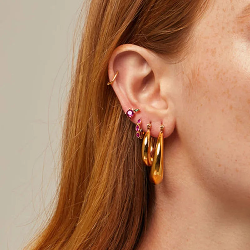 Fashion Multicolor CZ Zircon Small Hoop Earrings Geometry Circle
