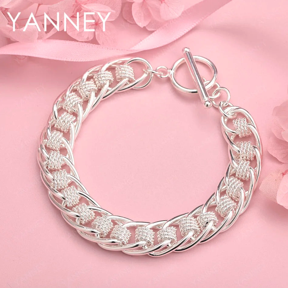 925 Sterling Silver 8-inch Braided Bracelet Men Women Hip Hop Jewellery Gift