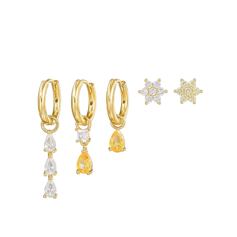 Exquisite Stainless Steel Yellow Zircon Water Drop Hoop Earring