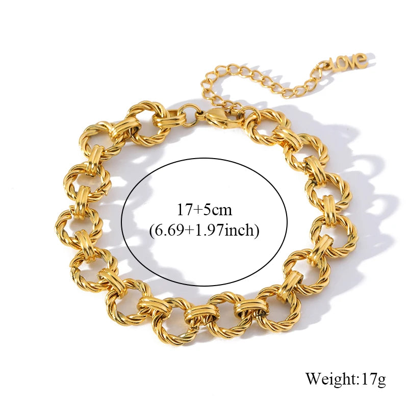 Gold Colour Stainless Steel Bangle 18K Plated Heart Wrist Chain