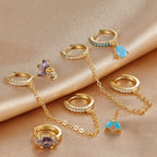 3PCS Sets Stainless Steel Two Hole Hoop Earring Small Leaf Studs