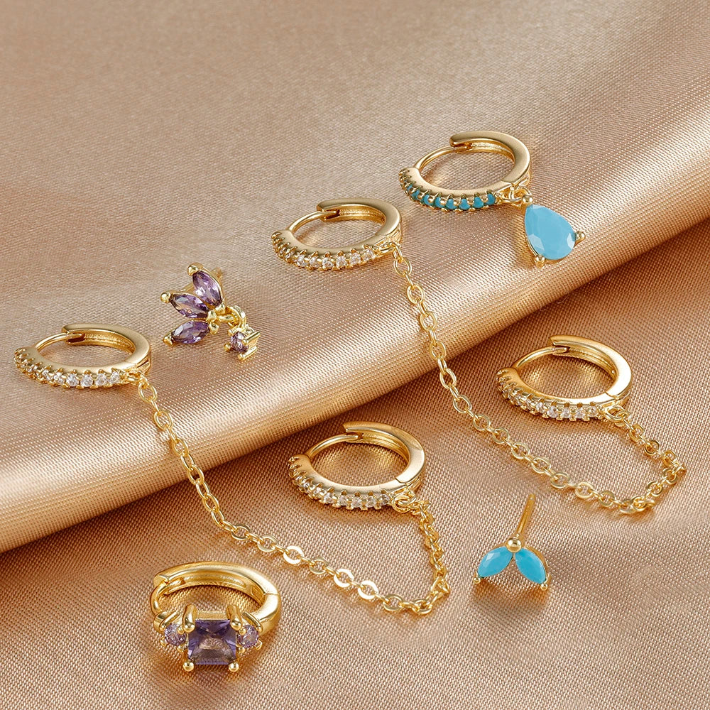 3PCS Sets Stainless Steel Two Hole Hoop Earring Small Leaf Studs