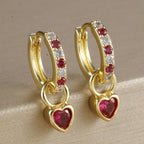 2PCS Luxury Colourful Heart Pendant Earrings Multicolor Zircon Hoops