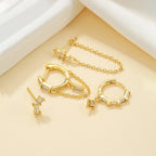 2PCS Gold Colour Long Chain Square Zircon Drop Earrings Rectangle
