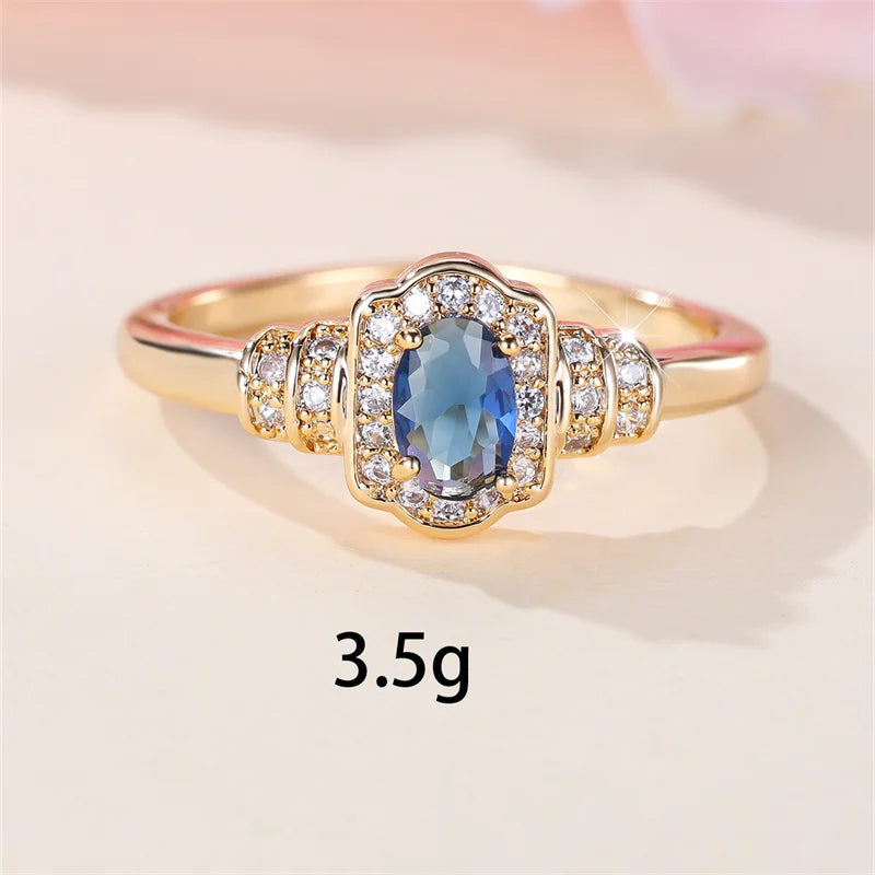 Royal Blue Stone Small Oval Wedding Bands Antique Gold Color Vintage Zircon Stacking Engagement Party Rings For Women Jewelry CZ