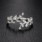 925 Sterling Silver Fashion Zircon Leaf Adjustable Ring Stylish Fine Jewellery Hot Sales